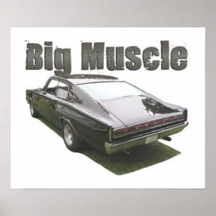 Zwart "Big Muscle" poster Dodge Charger 1967