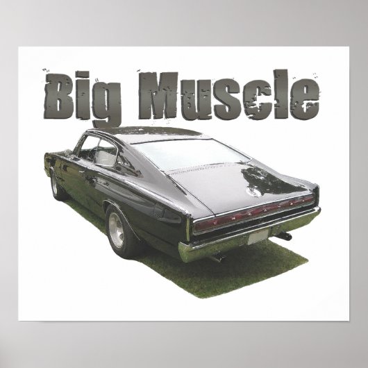 Zwart "Big Muscle" poster Dodge Charger 1967 (Voorkant)