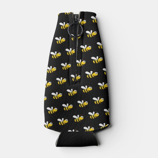 Zwart bijen leuk humor monogram script flesjeskoeler (Achterkant)