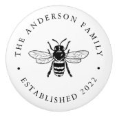 Zwart |  bijenillustratie Gepersonaliseerd Keramische Knop (Voorkant)