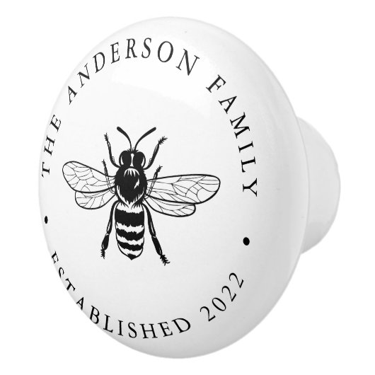 Zwart |  bijenillustratie Gepersonaliseerd Keramische Knop (Rechts)