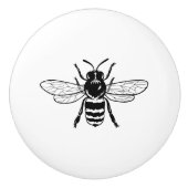 Zwart |  bijenillustratie keramische knop (Voorkant)