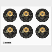 Zwart Bijenwas Kaarsetiket Zonnebloem Gouden Tekst Ronde Sticker (Vel)