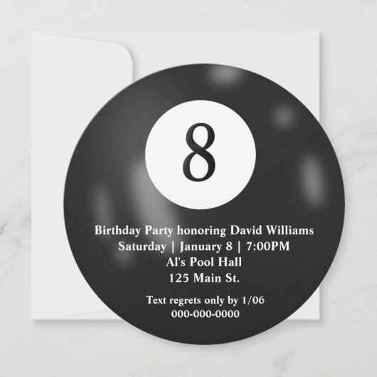 Zwart biljart acht bal verjaardagsfeestje kaart (Voorkant)