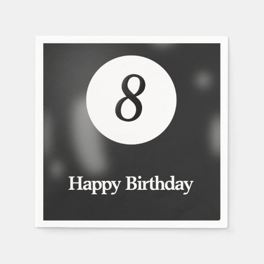 Zwart biljart acht bal verjaardagsfeestje servet (Voorkant)