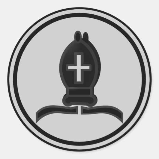 Zwart Bishop Schaakstuk Ronde Sticker (Voorkant)