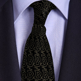 Zwart Bitcoin-symboolcontourpatroon Stropdas