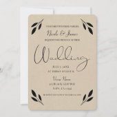 Zwart blad botanisch rustiek modern kraft bruiloft kaart (Voorkant)