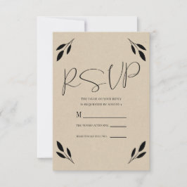 Zwart Blad Botanische Rustieke Moderne Kraft Trouw RSVP Kaartje