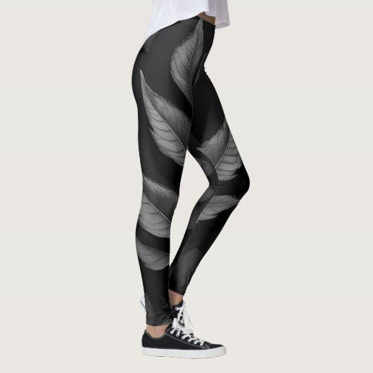 Zwart blad patroon leggings (Rechts)