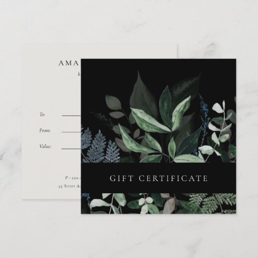 Zwart Blad Tropisch Bladgroen Varen Cadeaubon Kaart (Voorkant / Achterkant)