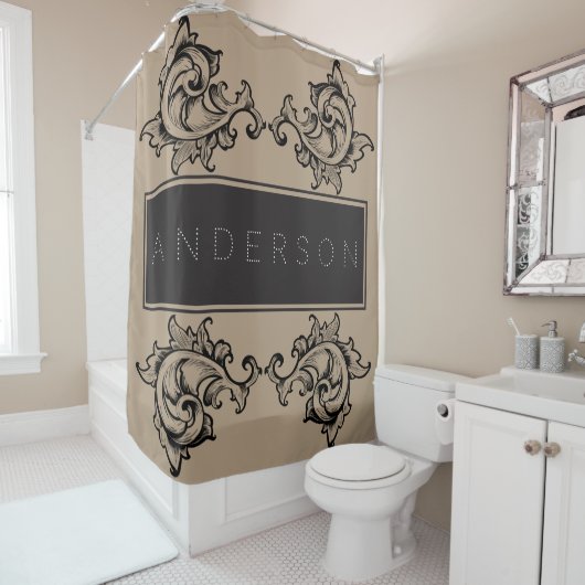 Zwart  Bladeren Glam Rocker - Gepersonaliseerd Douchegordijn (In situ)