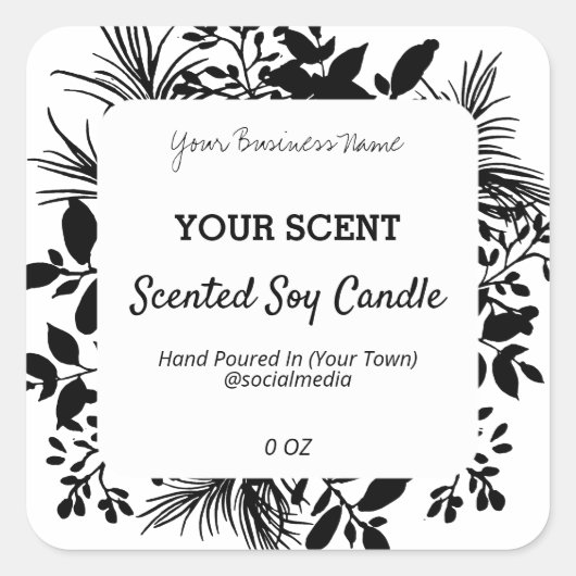 Zwart Bladgroen Productlabels Vierkante Sticker (Voorkant)