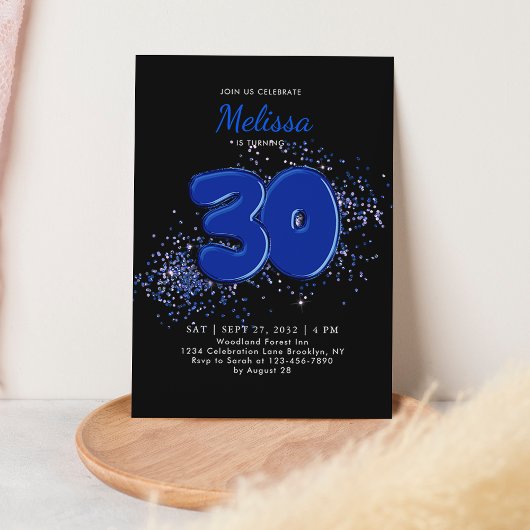Zwart Blauw 30e Ballonnen Confetti Volwassen Verja Kaart