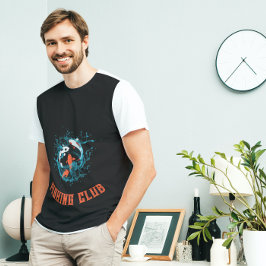 Zwart Blauw Bewegende Vissen Gevist Club T-Shirt