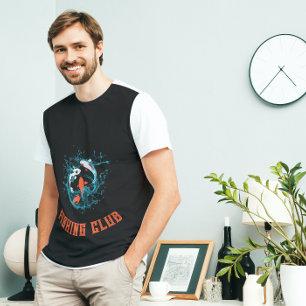 Zwart Blauw Bewegende Vissen Gevist Club T-Shirt