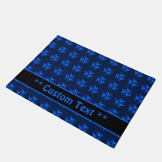 Zwart-blauw biogevaarsymbool Doormat met tekst Deurmat (Schuin)