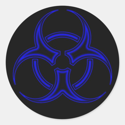 Zwart & Blauw Biohazard Symbool Sticker (Voorkant)