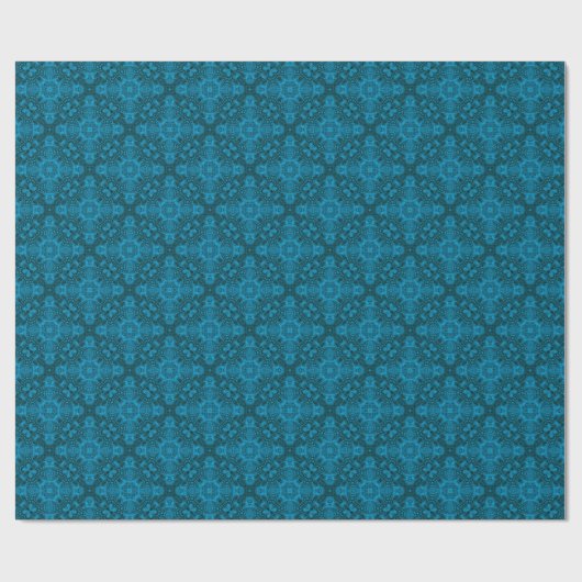Zwart-blauw- blauw-fractal Kaleidoscoop Cadeaupapier (Vlak)