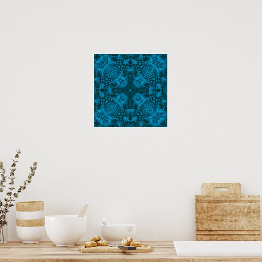 Zwart-blauw- blauw-fractal Kaleidoscoop Poster (Keuken)
