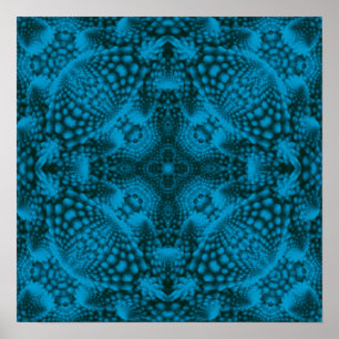 Zwart-blauw- blauw-fractal Kaleidoscoop Poster