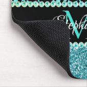 Zwart-blauw Blauwgroen leopard Girly Glam Monogram Muismat (Hoek)