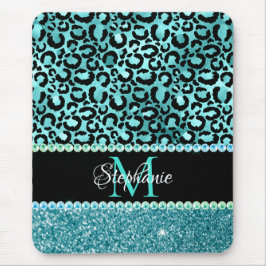 Zwart-blauw Blauwgroen leopard Girly Glam Monogram Muismat