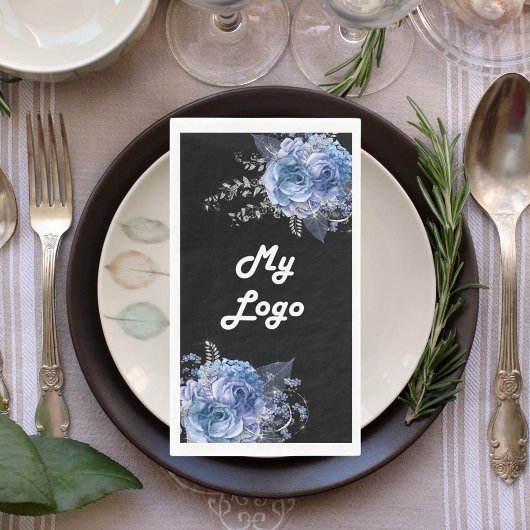 Zwart blauw bloemen business logo servet