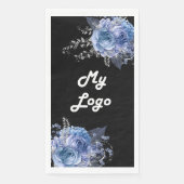 Zwart blauw bloemen business logo servet (Voorkant)