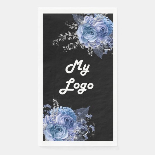 Zwart blauw bloemen business logo servet (Voorkant)