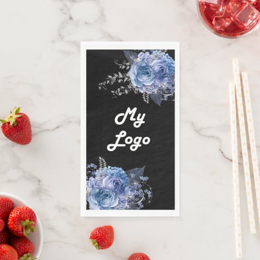 Zwart blauw bloemen business logo servet (Insitu)