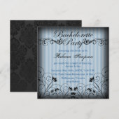 Zwart & Blauw Bloemen Chic Bachelorette Uitnodigen Kaart (Voorkant / Achterkant)