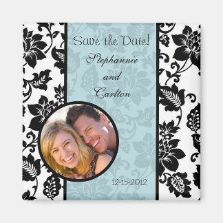 Zwart/Blauw Bloemen Damask Aankondiging Magneet