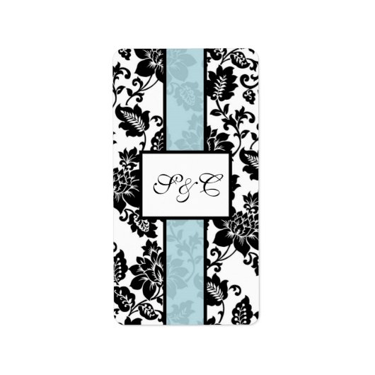 Zwart/Blauw Bloemen Damask Bruiloft Hershey Wrappe Etiket (Voorkant)
