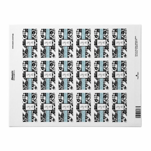 Zwart/Blauw Bloemen Damask Bruiloft Hershey Wrappe Etiket (Full Sheet)