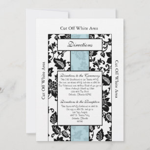 Zwart/Blauw Bloemen Damask Bruiloft Routebeschrijv Kaart