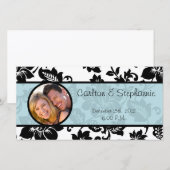 Zwart/Blauw Bloemen Damask Foto Aankondiging (Voorkant / Achterkant)