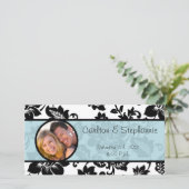 Zwart/Blauw Bloemen Damask Foto Aankondiging (Staand voorkant)