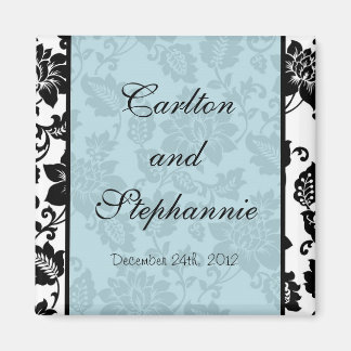 Zwart/Blauw Bloemen Damast Bruiloft Magneet Favor