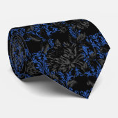 Zwart & Blauw Bloemendamask Gotische Bruiloft Stropdas (Opgerold)