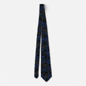 Zwart & Blauw Bloemendamask Gotische Bruiloft Stropdas (Achterkant)