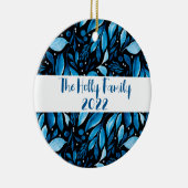 Zwart & Blauw Botanisch Gepersonaliseerd Ornament (Rechts)
