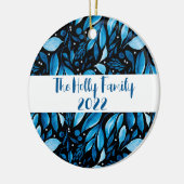 Zwart & Blauw Botanisch Gepersonaliseerd Ornament (Links)