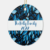 Zwart-blauw-botanisch gepersonaliseerd versierings keramisch ornament (Links)