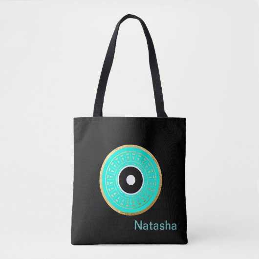 Zwart, blauw boviaal oog, speciaal gepersonaliseer tote bag (Voorkant)