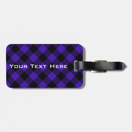 Zwart Blauw Check Bagagelabel met aangepaste tekst (Achterkant horizontaal)
