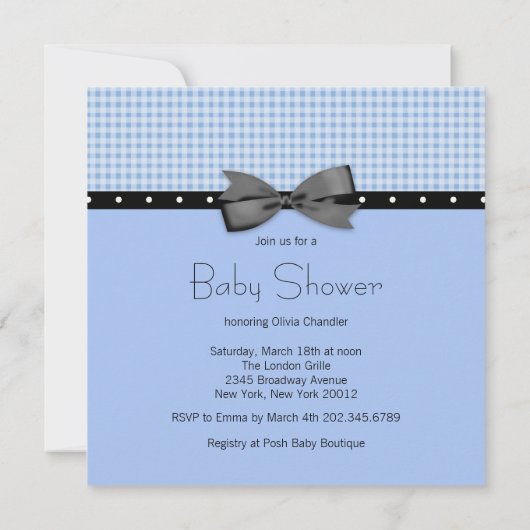 Zwart Blauw Clothesline Baby Boy Shower Kaart (Achterkant)