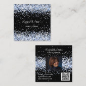 Zwart blauw confetti profiel foto qr code vierkante visitekaartje (Voorkant / Achterkant)