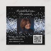 Zwart blauw confetti profiel foto qr code vierkante visitekaartje (Achterkant)