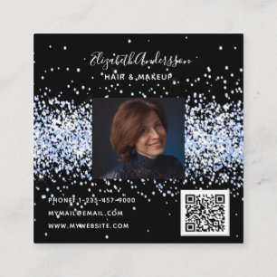 Zwart blauw confetti profiel foto qr code vierkante visitekaartje